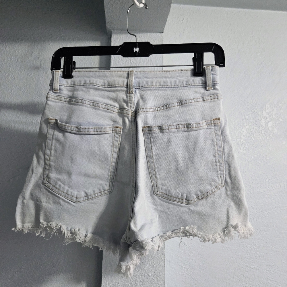 Divided Light Blue Jean Shorts with Frayed Hem - Picture 2 of 5